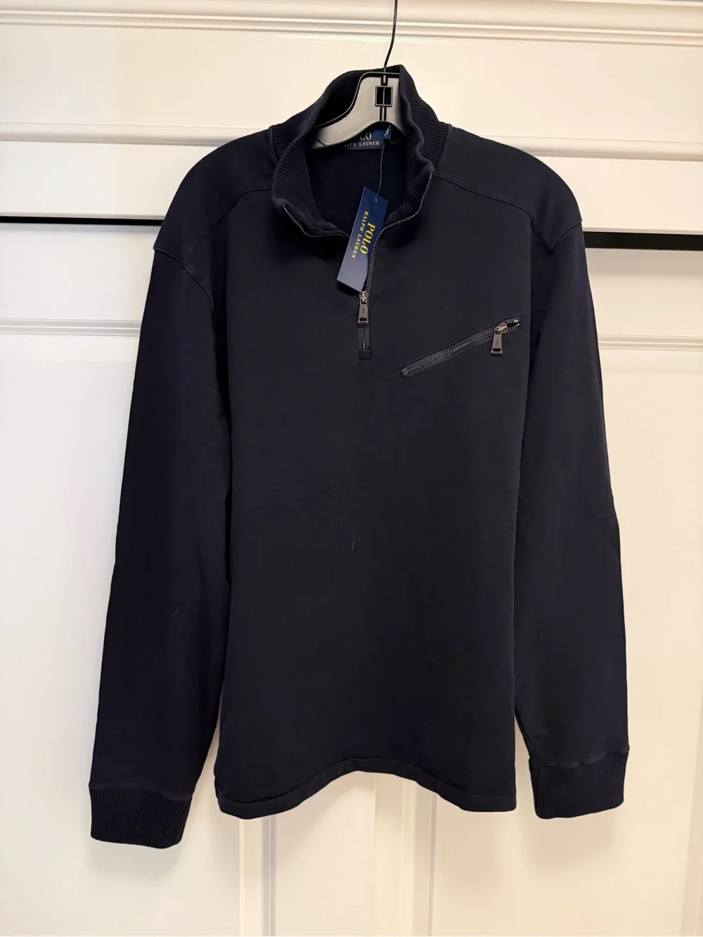 Polo Ralph Lauren Men's Navy Half-Zip Sweater with Chest Zip Pocket